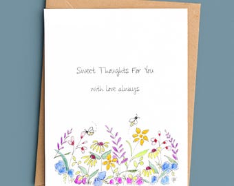 Thinking of You Card/Sweet Thoughts Card/Bee Greeting Card/Encouragement Card/Friendship Card/Just Because Card/Thinking of You Gift