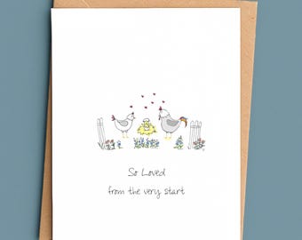 New Baby Card/So Loved From The Very Start/Baby Shower Card/Country New Parents Card/Rustic Card For Baby/Baby Chick Art