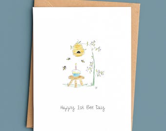 First Birthday Card/Happy 1st Bee Day/Bee Birthday Card/Baby First Birthday