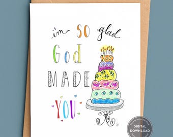 Christian Birthday Card: Boho Illustrated Cake, Faith Message (Digital Download)