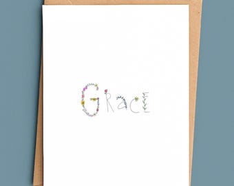 Grace Christian Encouragement Card/Floral Faith Card/Religious Thinking Of You/Catholic Greeting Cards