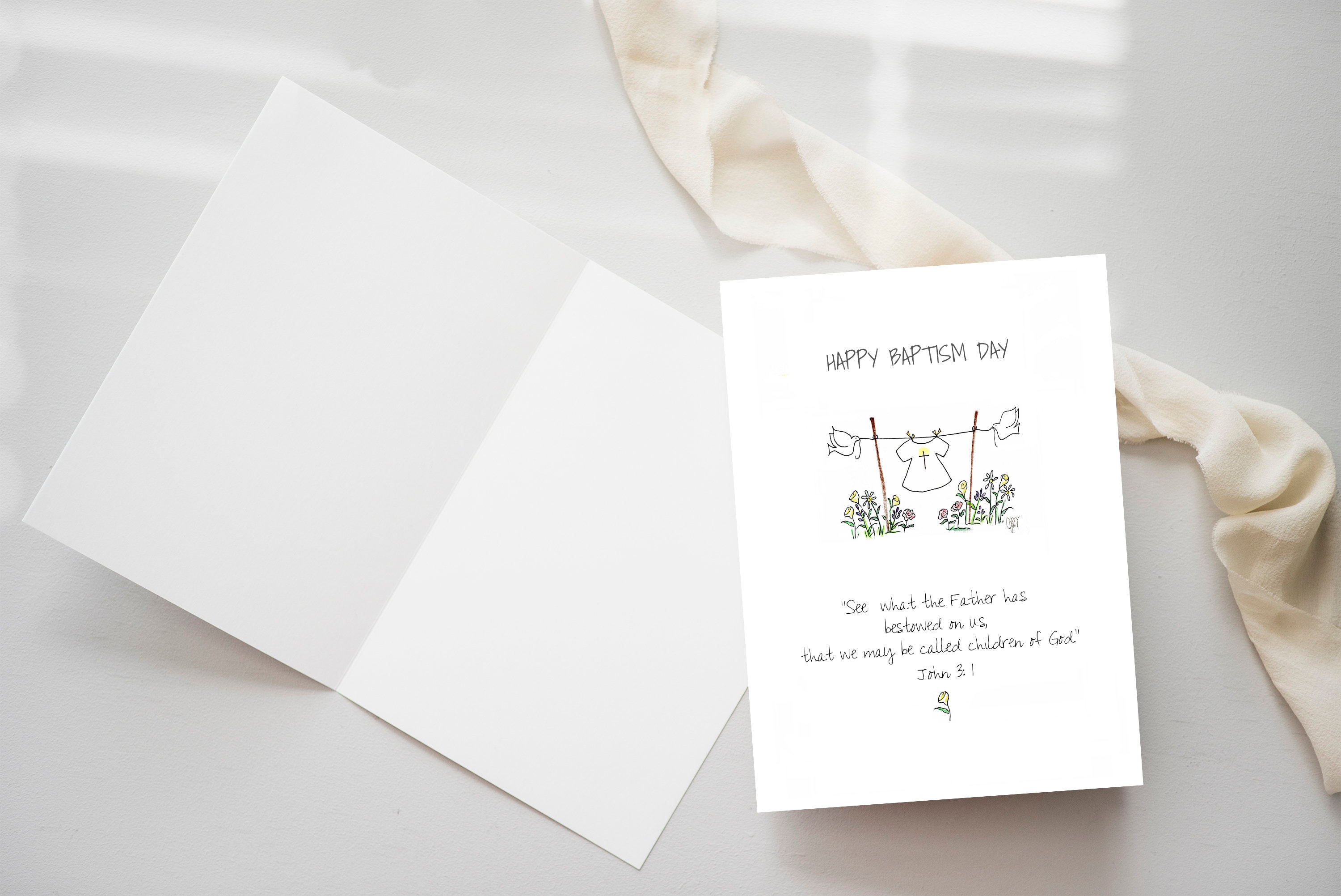 Digital Baptism Card, Printable Baptism Card, Happy Baptism Day, Download, Hand Drawn, Catholic ...