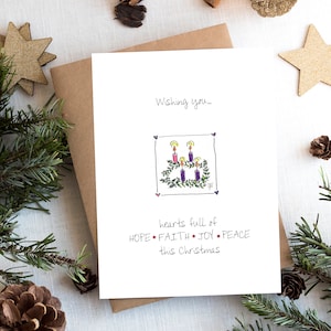 PRINTABLE, Christmas PDF Card, Digital Download Cards, Advent Wreath Card, Catholic Christmas Cards,  hand drawn, envelope template included