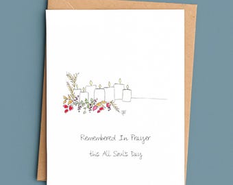 All Soul's Day Card/Catholic Remembrance Card/Remembered In Prayer/Memorial Prayer Card