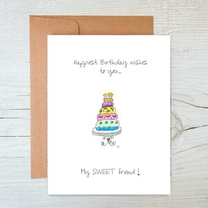 Tarjeta de cumpleaños para un dulce amigo, tarjeta de cumpleaños imprimible, tarjetas de cumpleaños para un amigo, tarjetas dibujadas a mano, tarjetas A2, plantilla de sobre