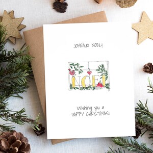 Cartão de Natal para impressão, JOYEAUX NOEL, Cartões digitais, Feliz Natal, Cartão de Natal católico, Cartão A2, Desenhado à mão, Modelo de envelope