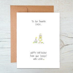 Tarjeta de cumpleaños de pollito favorito, cumpleaños imprimible, descarga digital, cumpleaños de mujer, tarjetas de cumpleaños para niñas, dibujadas a mano, plantilla de sobre