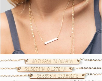 Location Necklace / Coordinates Necklace / Latitude Longitude Necklace / GPS Sterling Silver, 14kt Gold Fill, Rose Coordinates Jewelry