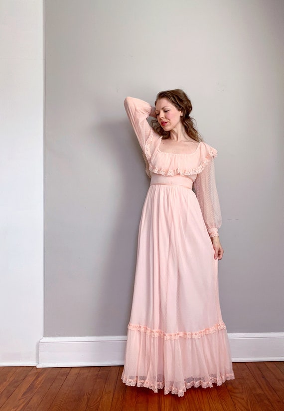 Vintage pink Gunne Sax dress | pastel ruffle off-… - image 2