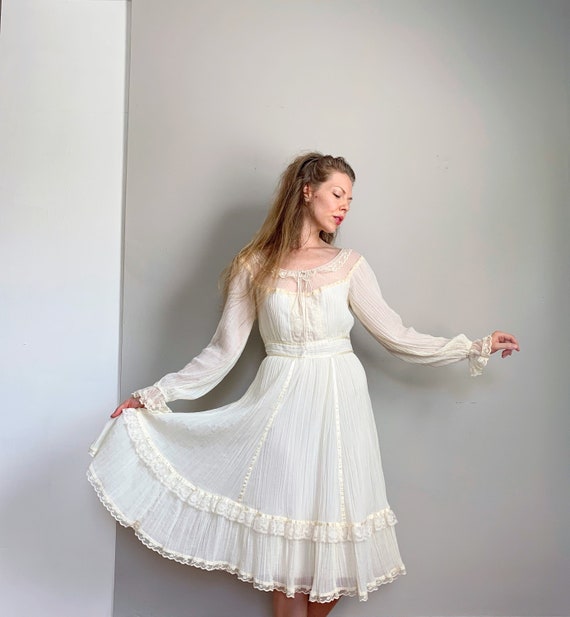 Vintage cream Gunne Sax dress | crinkle midi prai… - image 2