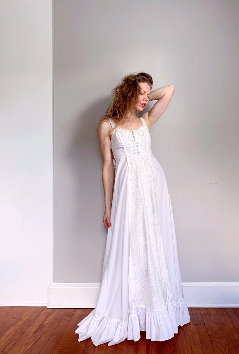 Vintage White Cotton Poplin Gunne Sax Sundress | XS bild 1