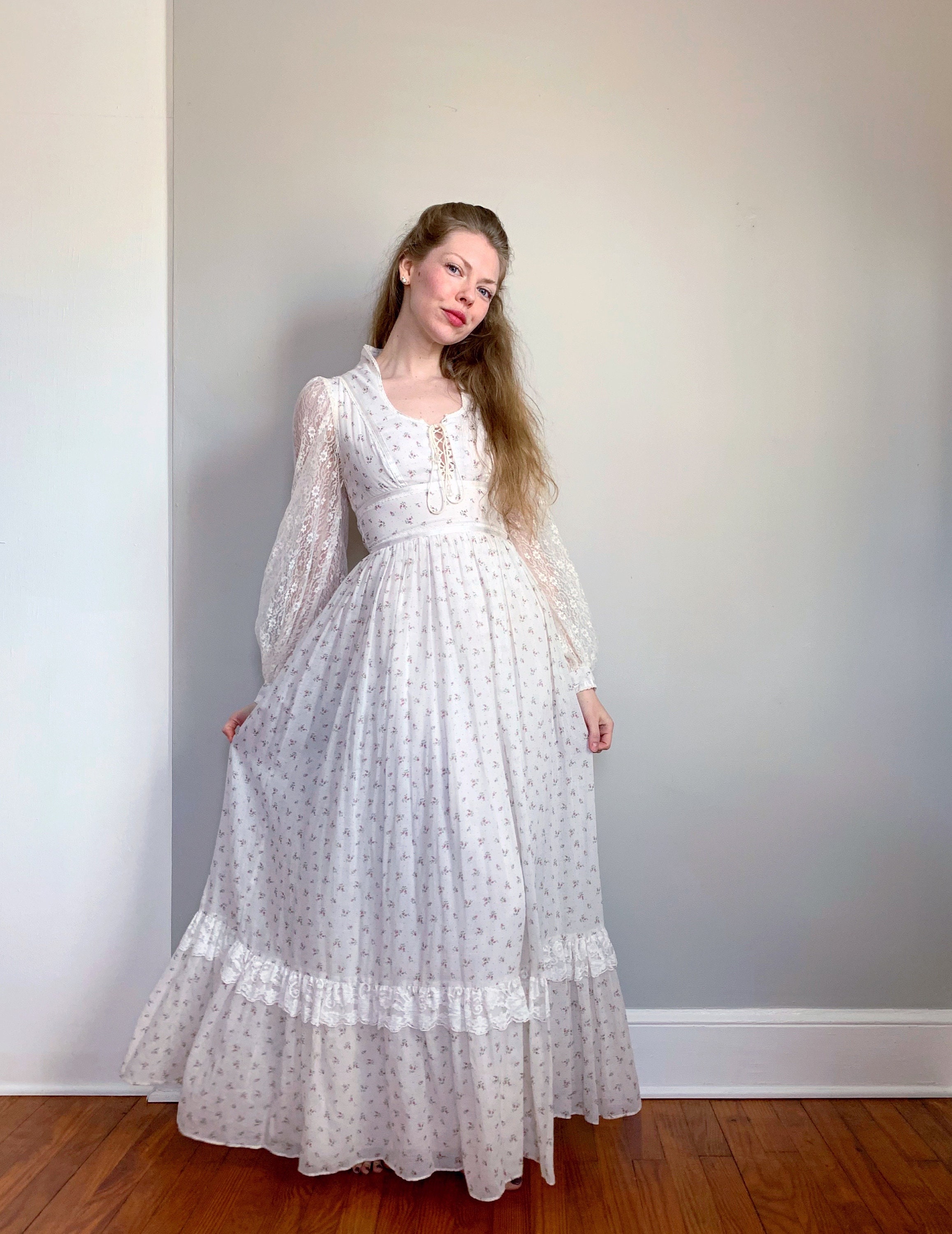Vintage Floral Gunne Sax Dress | White Pink Floral Print Vintage Floral Gunne Sax Dress | White Pink Floral Print