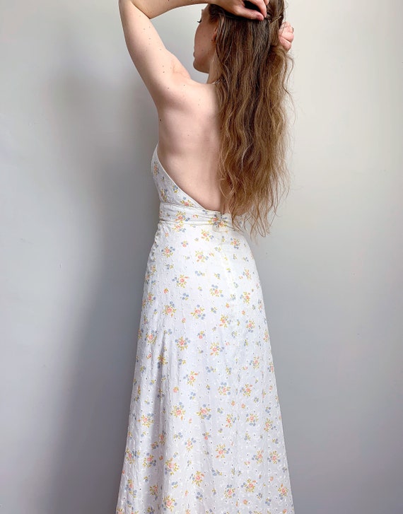 Vintage Candi Jones dress | 1970's halter white ey