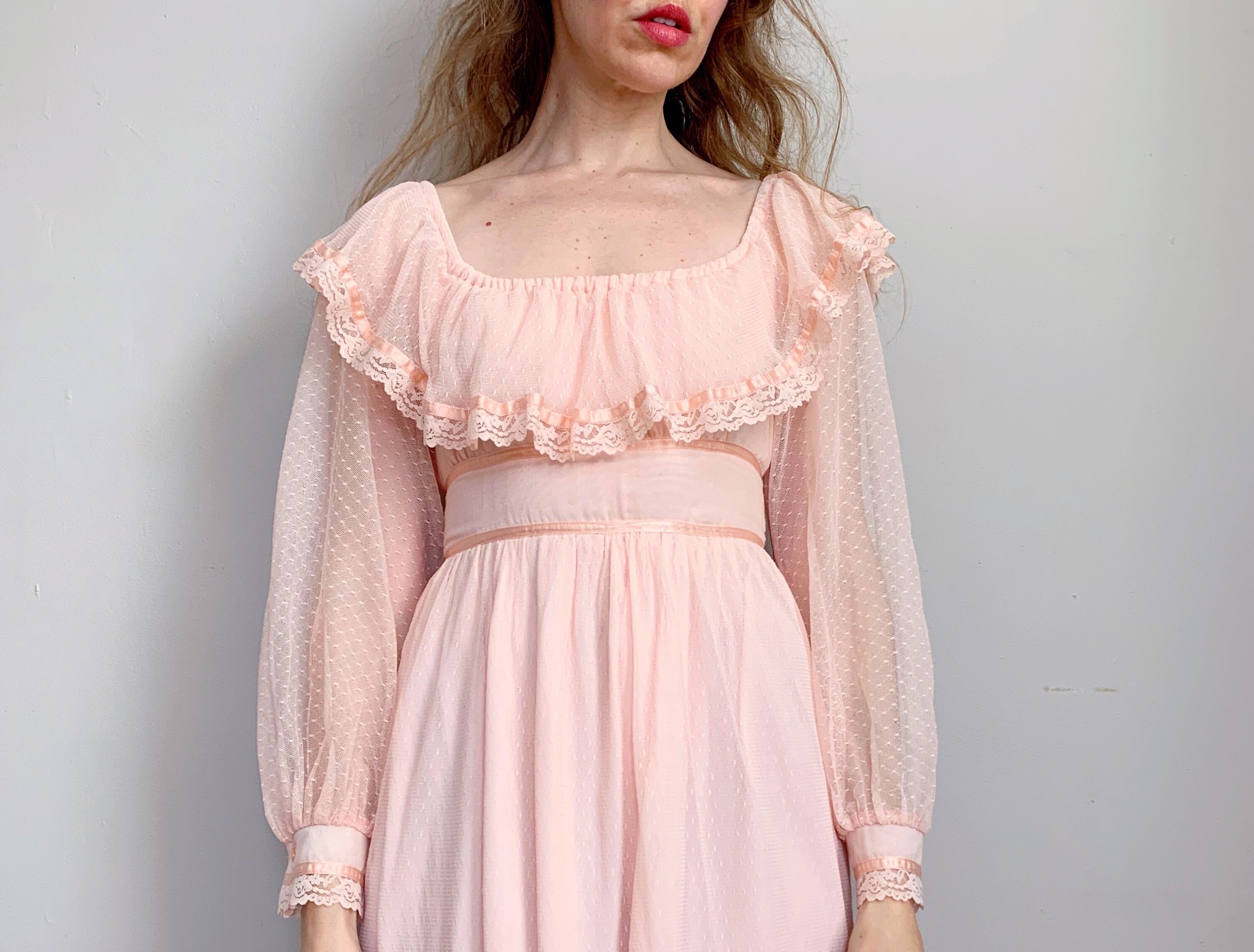 Vintage Gunne Sax Pink Swiss Dot Lace Dress | XXS-XS - Etsy