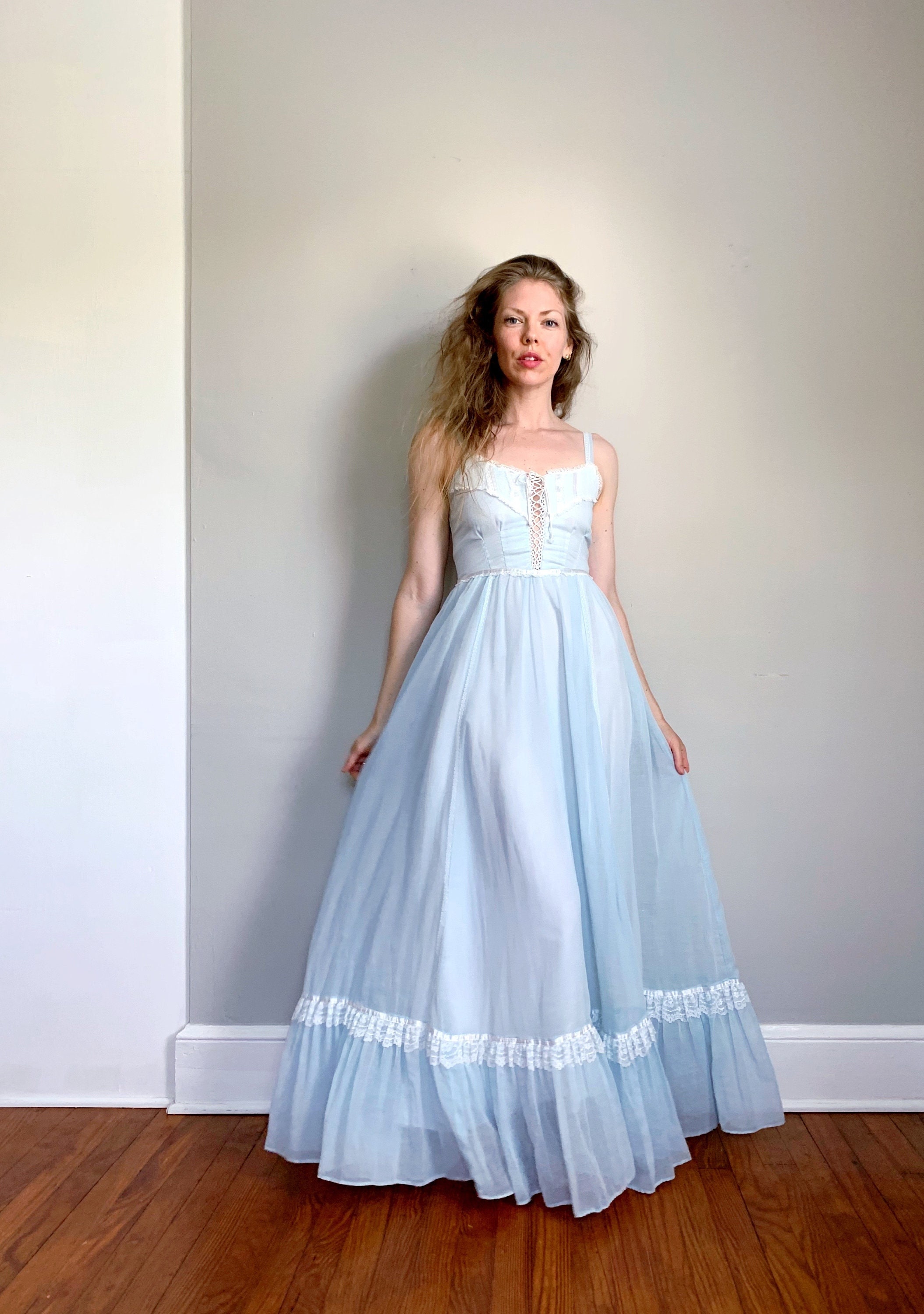 Vintage Pastel Blue Gunne Sax Dress | Pale Blue Sundress Corset Lace-up  Maxi Cottage Spring Summer | Gunne Sax by Jessica | Size Xx-small - Etsy