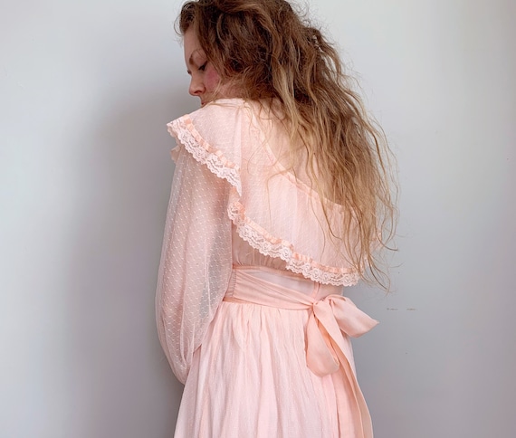 Vintage pink Gunne Sax dress | pastel ruffle off-… - image 4