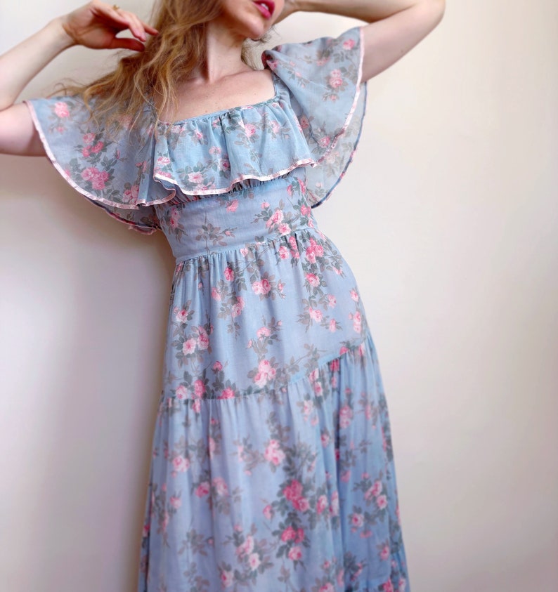 Blue Vine Pink Flowers Cotton Dress main image 1