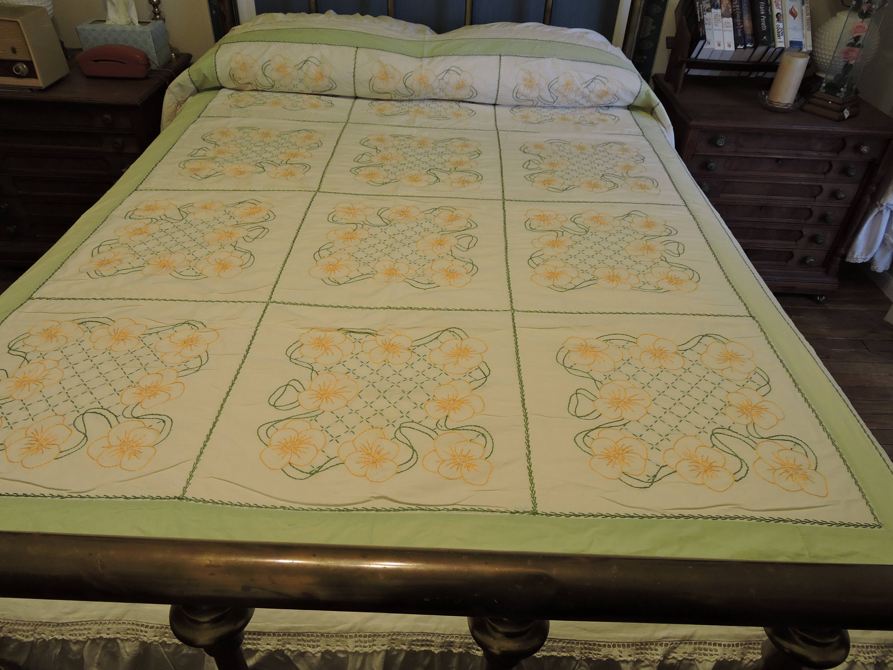 Hand Embroidered Antique Bedspread W Tatted Lace Etsy