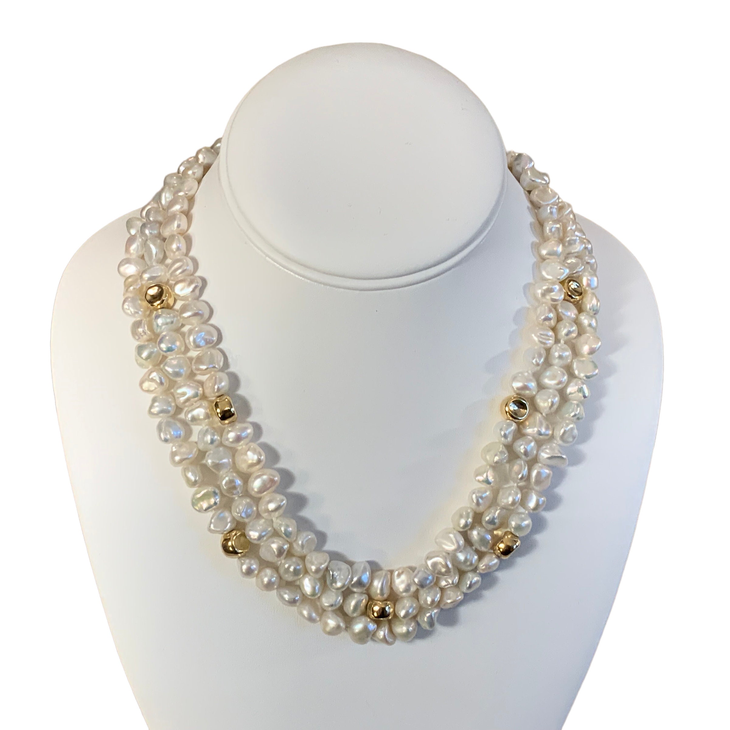 Multistrand Cultured Freshwater Pearl Vermeil Accent Necklace - Etsy