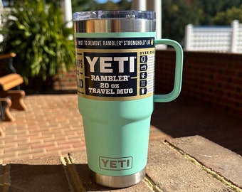 REAL YETI 20 oz. Travel Mug With Stronghold Lid Laser Engraved Seafoam Stainless Steel Yeti Rambler Vacuum Insulated YETI