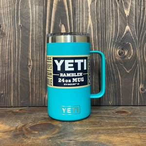 REAL YETI 24 oz. Laser Engraved Aquifer Blue Stainless Steel Yeti Rambler  Mug with a Mag Lid Personalized Vacuum Insulated YETI