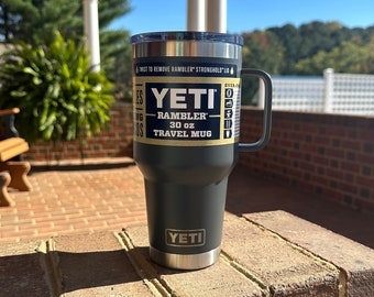 REAL YETI 30 oz. Travel Mug With Stronghold Lid Laser Engraved Charcoal Stainless Steel Yeti Rambler Vacuum Insulated YETI
