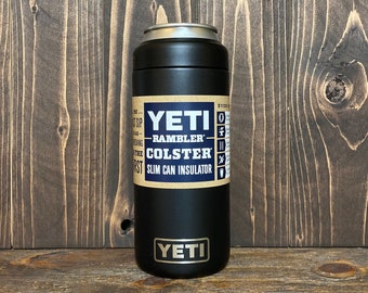 Laser Engraved Authentic Yeti Rambler 12 oz. COLSTER SLIM Can Insulator Black Stainless Steel Personalized Vacuum Insulated YETI