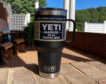 REAL YETI 30 oz. Travel Mug With Stronghold Lid Laser Engraved Black Stainless Steel Yeti Rambler Vacuum Insulated YETI