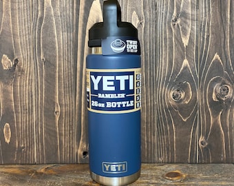 REAL YETI 26 oz. Laser Engraved Navy Stainless Steel Yeti With Chug Cap Rambler Bottle Personalized Vacuum Insulated YETI