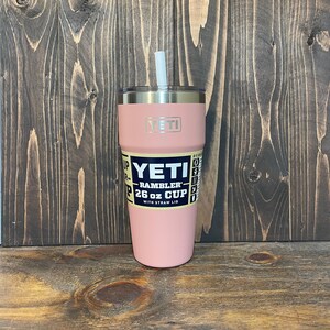 REAL YETI 26 Oz. Laser Engraved Sandstone Pink Stainless Steel Yeti  Stackable Rambler With Straw Lid Personalized Vacuum Insulated YETI 