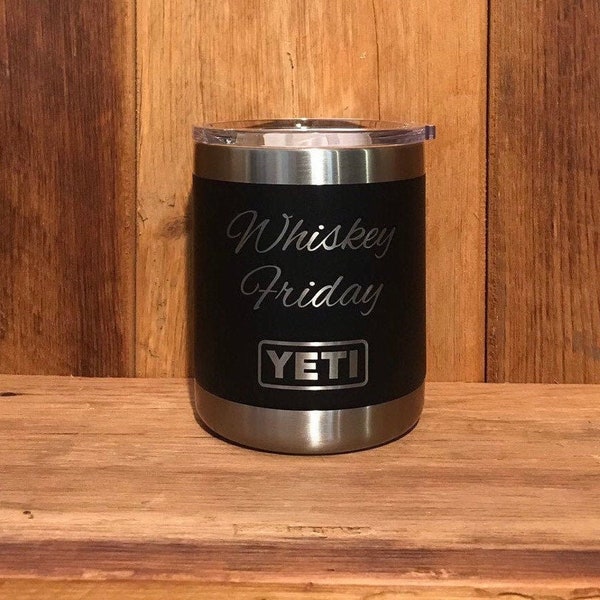 REAL YETI 10 oz. Laser Engraved Black with Mag Slider Lid Stainless Steel Yeti Rambler Lowball Personalized Vacuum Insulated YETI