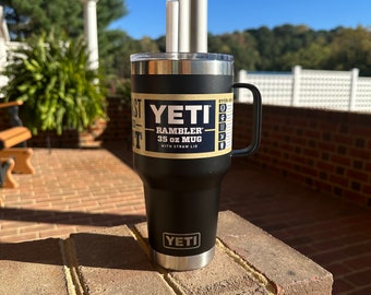 REAL YETI 35 oz. Rambler with Straw Lid Laser Engraved Black Stainless Steel Yeti Rambler Vacuum Insulated YETI