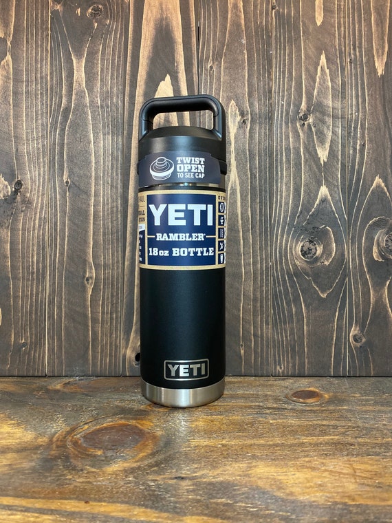 REAL YETI 18 Oz. Laser Engraved Black Stainless Steel Yeti Rambler Bottle  With Chug Cap Personalized Vacuum Insulated YETI 