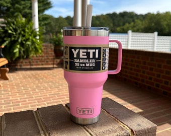 REAL YETI 35 Oz. Rambler With Straw Lid Laser Engraved Power Pink Stainless  Steel Yeti Rambler Vacuum Insulated YETI 