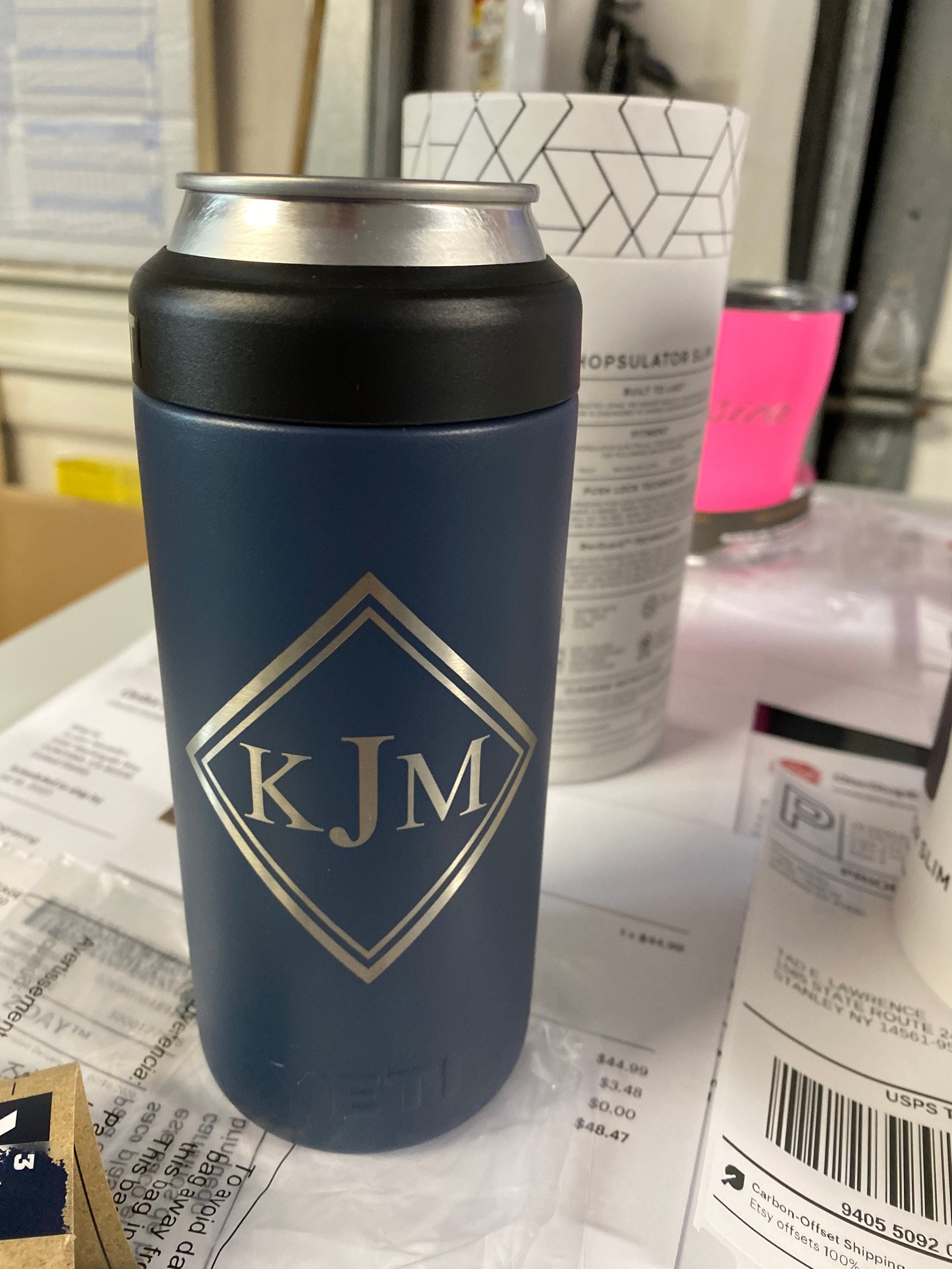 Laser Engraved Authentic Yeti Rambler 16 Oz. COLSTER TALL Can Insulator  Navy Stainless Steel Personalized Vacuum Insulated YETI 