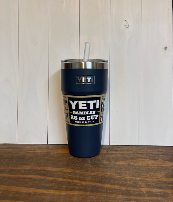 REAL YETI 26 Oz. Laser Engraved Navy Stainless Steel Yeti Stackable Rambler  With Straw Lid Personalized Vacuum Insulated YETI 