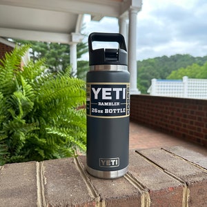 REAL YETI 26 Oz. Laser Engraved Charcoal Stainless Steel Yeti With Straw  Cap Rambler Bottle Personalized Vacuum Insulated YETI 