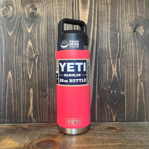 REAL YETI 26 oz. Laser Engraved Bimini Pink Stainless Steel Yeti With Chug Cap Rambler Bottle Personalized Vacuum Insulated YETI