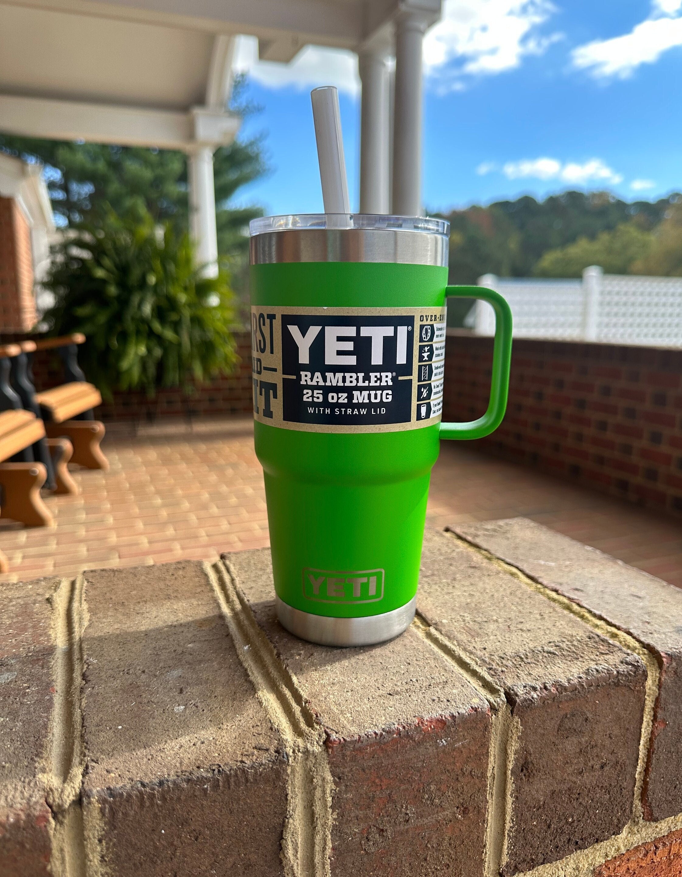 REAL YETI 25 oz. Rambler with Straw Lid Laser Engraved Canopy Green  Stainless Steel Yeti Rambler Vacuum Insulated YETI