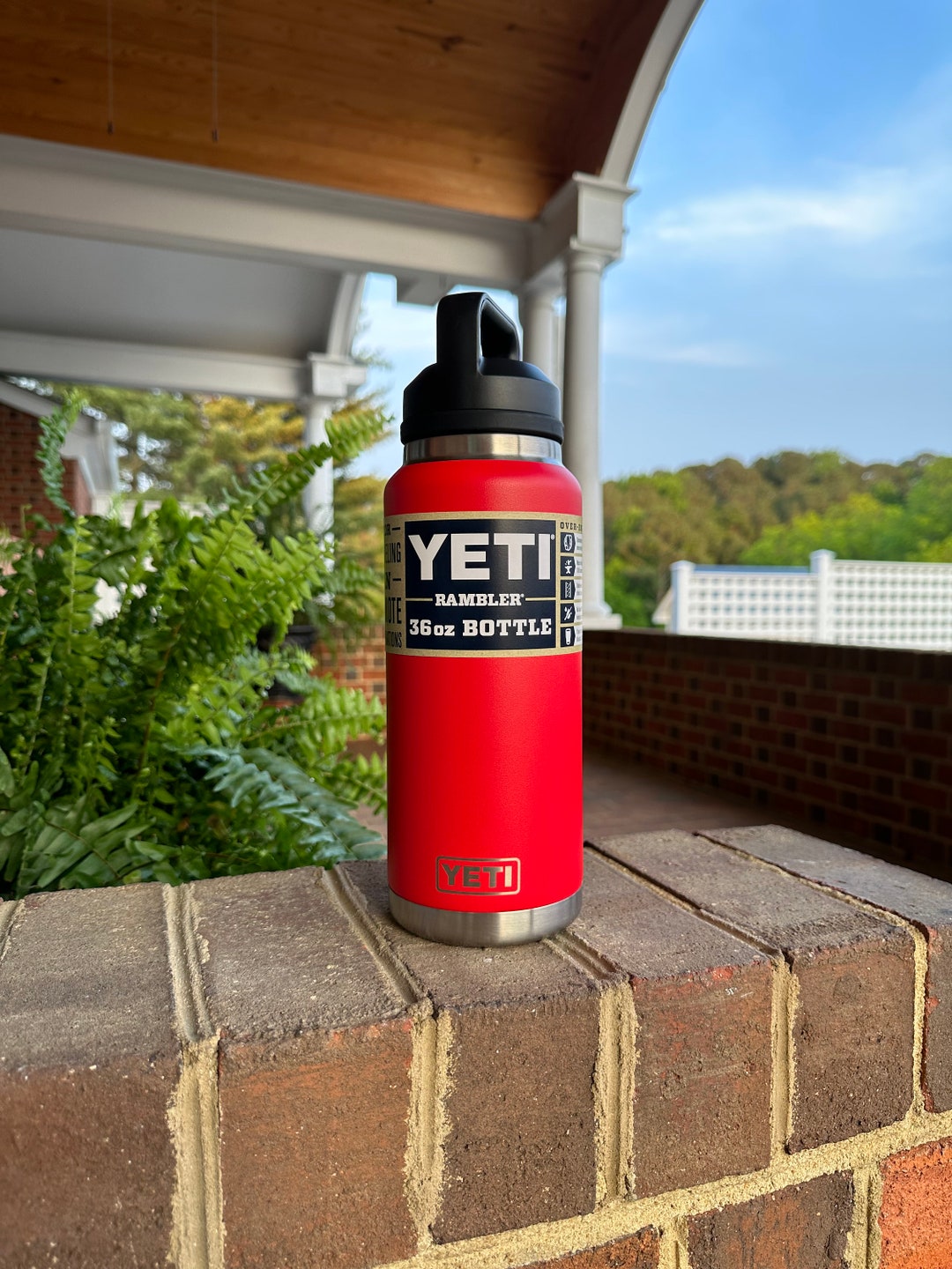 REAL YETI 36 Oz. Laser Engraved Rescue Red Yeti Rambler Bottle With Chug  Cap Personalized Vacuum Insulated YETI 