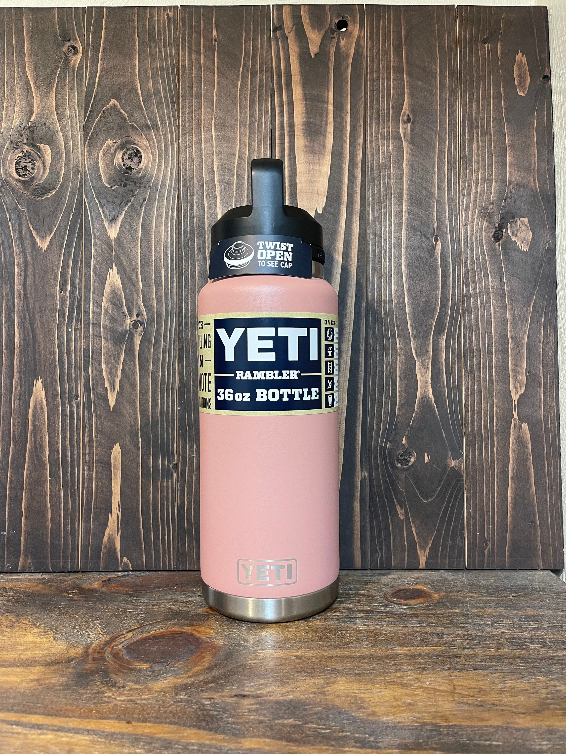 REAL YETI 36 oz. Laser Engraved Sandstone Pink Yeti Rambler Bottle with  Chug Cap Personalized Vacuum Insulated YETI