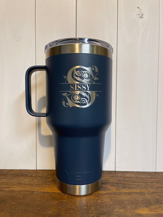 REAL YETI 30 Oz. Travel Mug With Stronghold Lid Laser Engraved Navy  Stainless Steel Yeti Rambler Vacuum Insulated YETI 