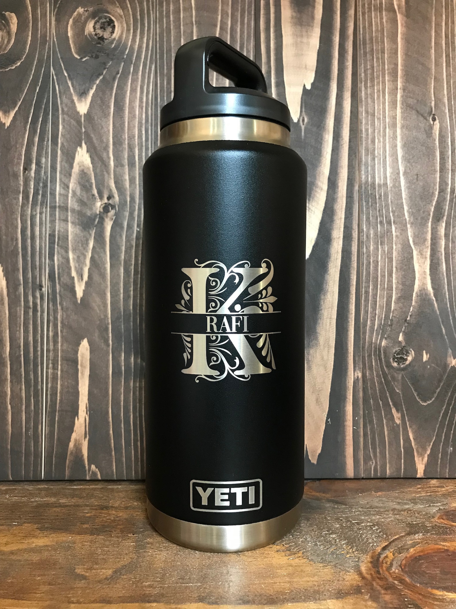 REAL YETI 36 oz. Laser Engraved Black Yeti Rambler Bottle Etsy