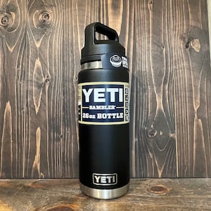 REAL YETI 26 oz. Laser Engraved Black Stainless Steel Yeti With Chug Cap Rambler Bottle Personalized Vacuum Insulated YETI