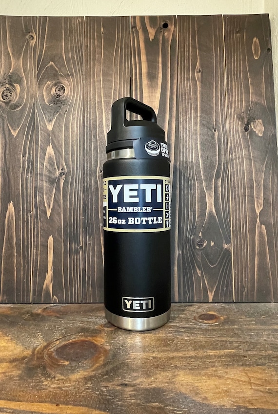 REAL YETI 26 Oz. Laser Engraved Black Stainless Steel Yeti With Chug Cap  Rambler Bottle Personalized Vacuum Insulated YETI 