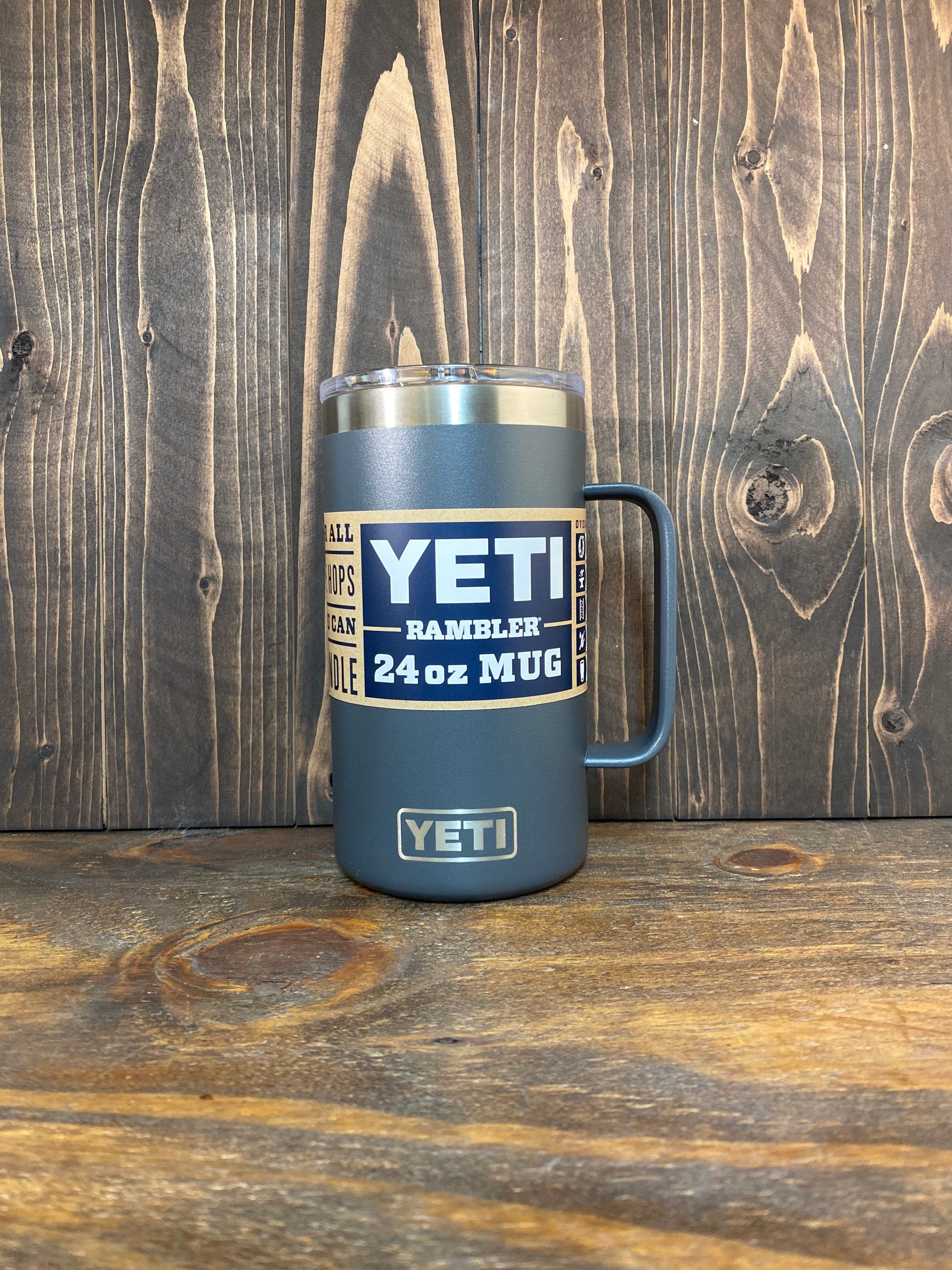 REAL YETI 24 Oz. Laser Engraved Charcoal Stainless Steel Yeti Rambler Mug  Personalized Vacuum Insulated YETI 