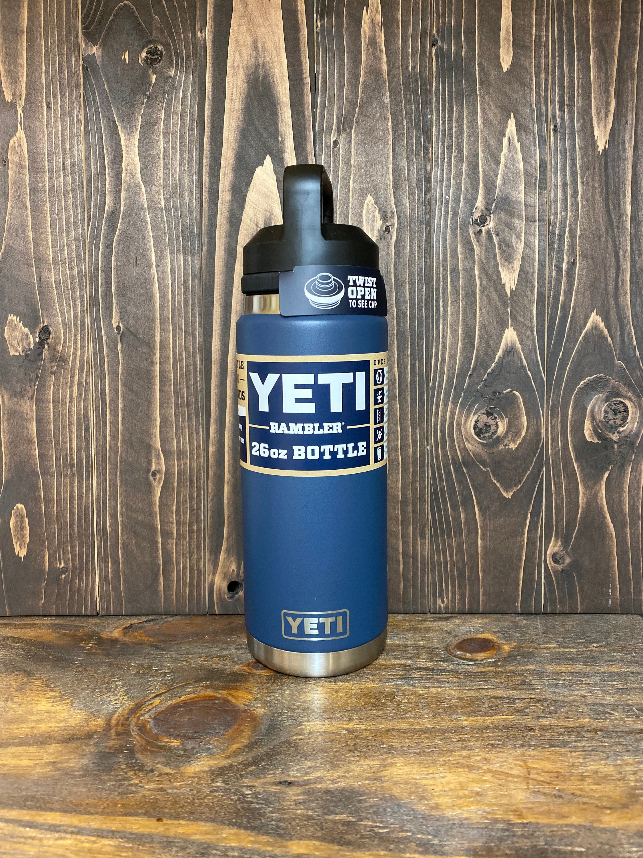 REAL YETI 26 Oz. Laser Engraved Navy Stainless Steel Yeti With Chug Cap  Rambler Bottle Personalized Vacuum Insulated YETI 