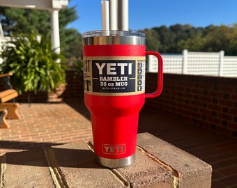 REAL YETI 35 oz. Rambler with Straw Lid Laser Engraved Rescue Red Stainless Steel Yeti Rambler Vacuum Insulated YETI