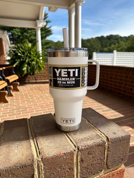 REAL YETI 35 Oz. Rambler With Straw Lid Laser Engraved White