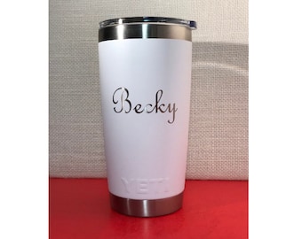REAL YETI 20 oz. Laser Engraved White Stainless Steel Yeti Rambler Personalized Vacuum Insulated YETI